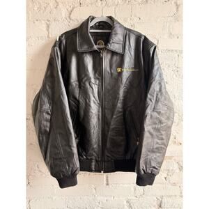 US Navy Leather Bomber Jacket XL Eagle Aircraft Carrier Back Graphic Liner